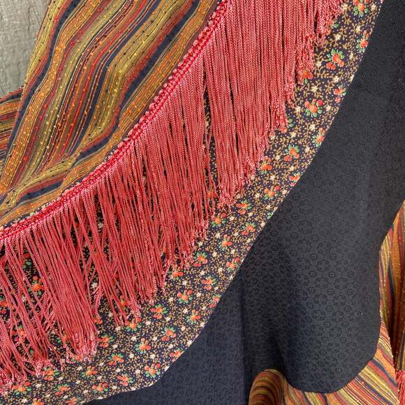 Handmade Vintage Style Boho Full Floral Skirt with Fringe - Picture 3 of 9